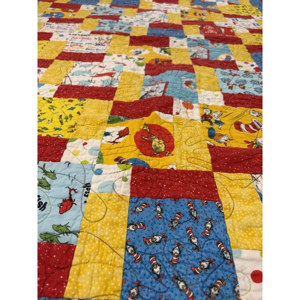 Handmade Dr. Suess Themed Quilt Colorful 55”L x 44”W